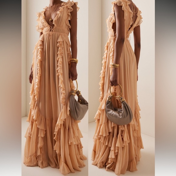NWOT Ulla Johnson Florella Ruffled Silk Georgette Gown Peony Size 8 $1350
